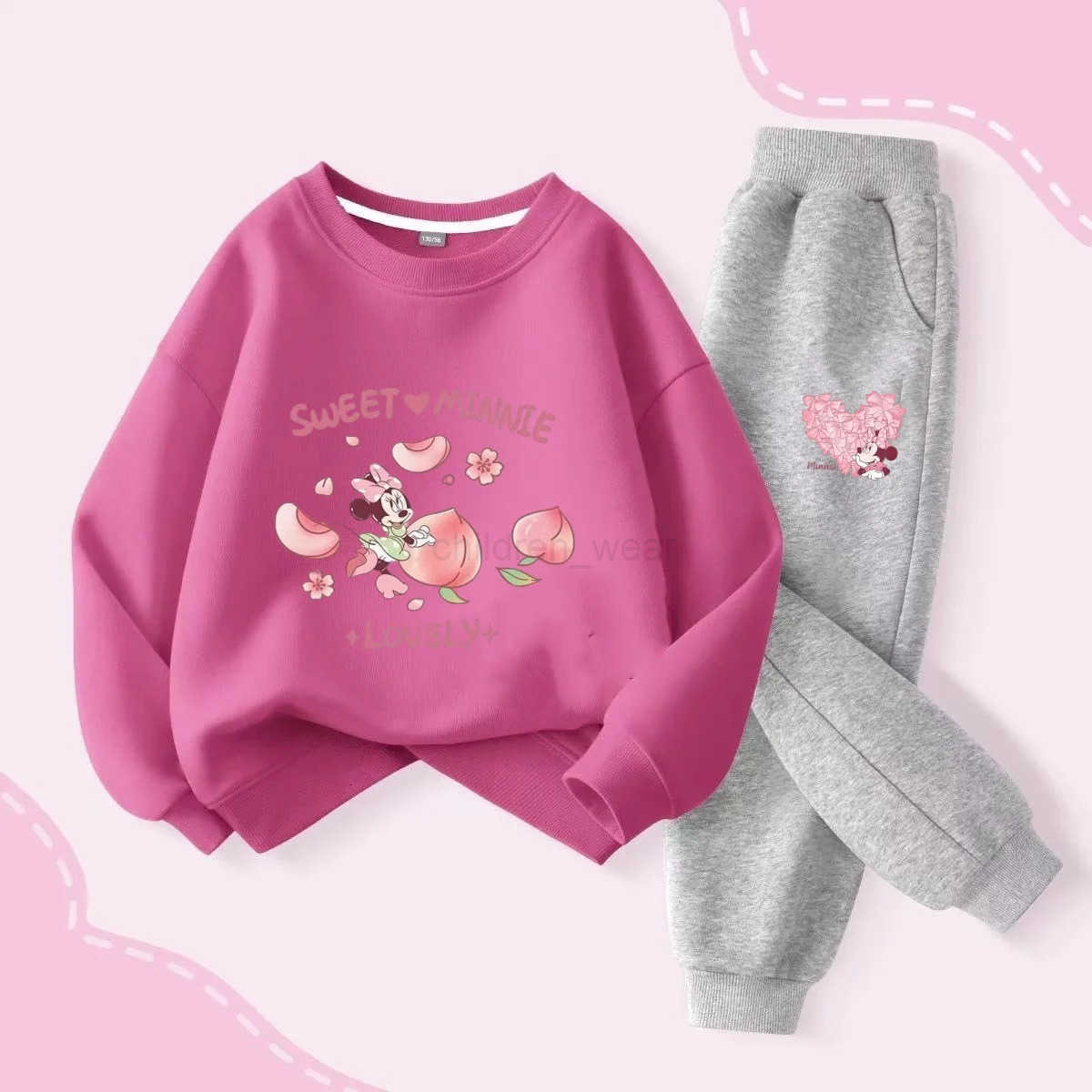Disney Autumn Baby Girls Boys Clothes Set Children Minnie Printing Sweatshirt Top and Pants Bottom 2Pieces Suit Cotton Tracksuit H2510221