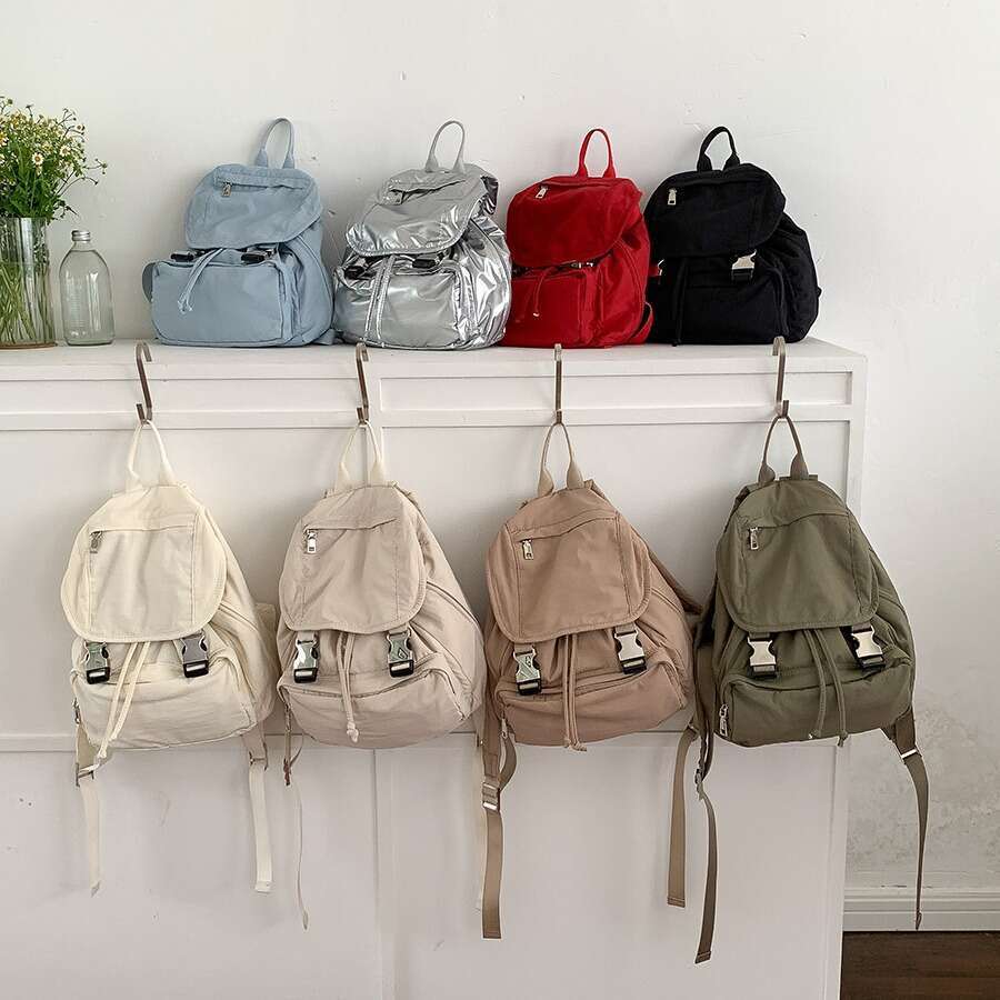 New Nylon Women, High-End Niche Design With Snap Closure, Commuter School Bag, Casual Small Backpack For College Students B5