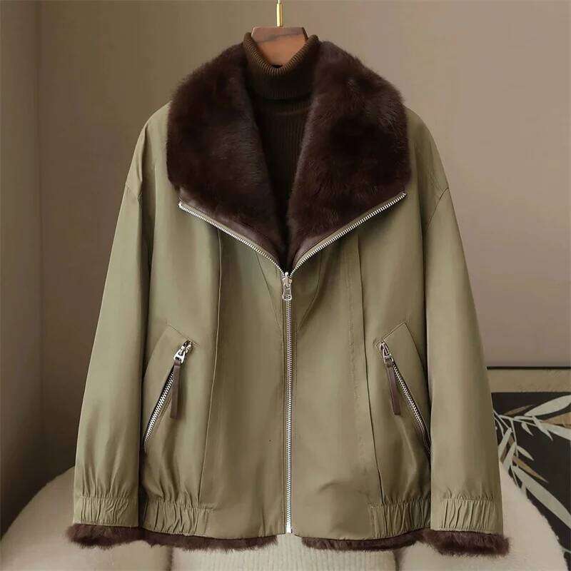 2025 High-quality Real Rabbit Hair Fur Parka Women's Autumn Winter Outdoor Coat Two-sided Wear Jacket Loose Outerwear Streetwear