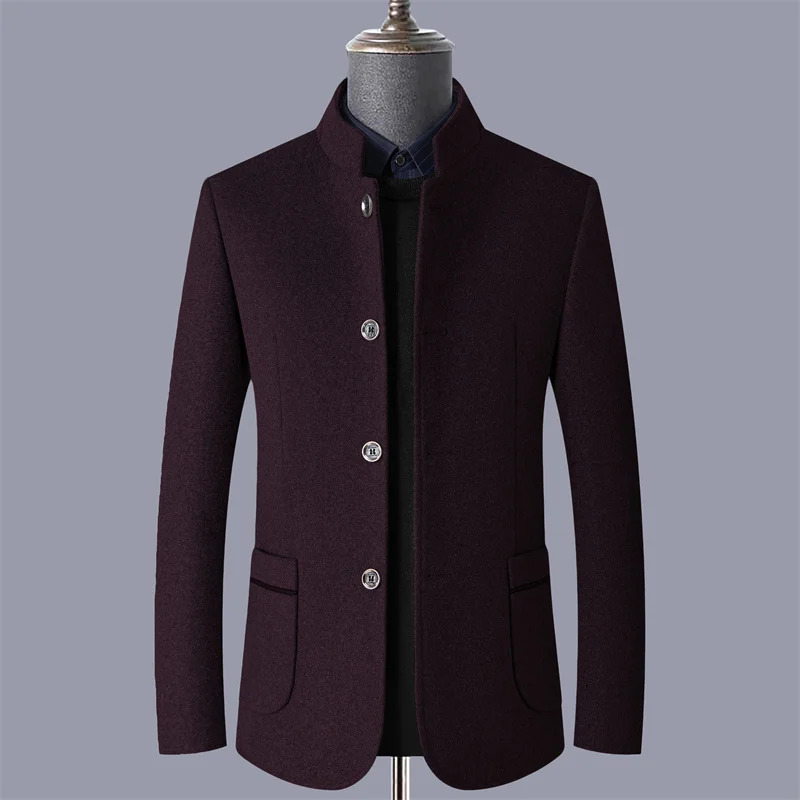 Autumn and winter woolen coats mens young middleaged jackets standup collar overcoats 251015