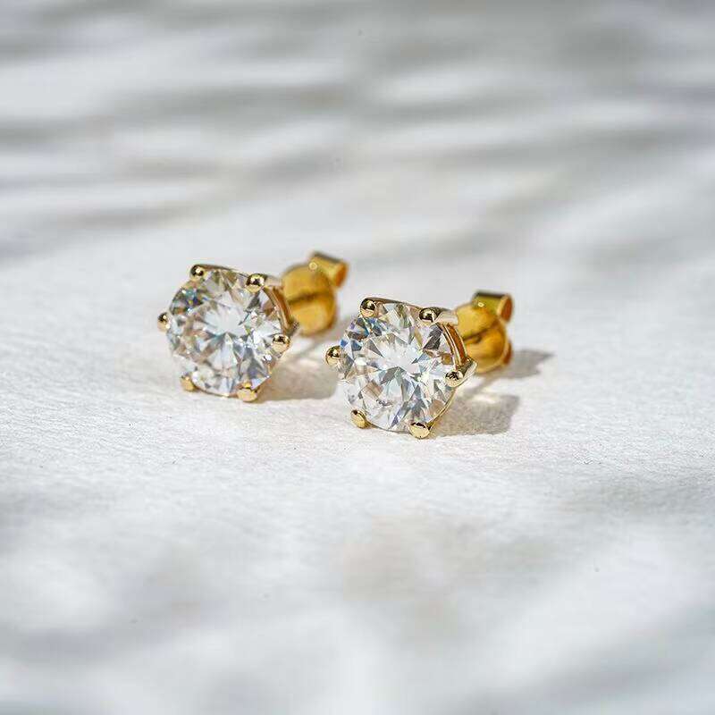 Starsgem 6 Prong 14k 2ct 8mm Round Cut Basket Setting Zirconia Stud Earrings