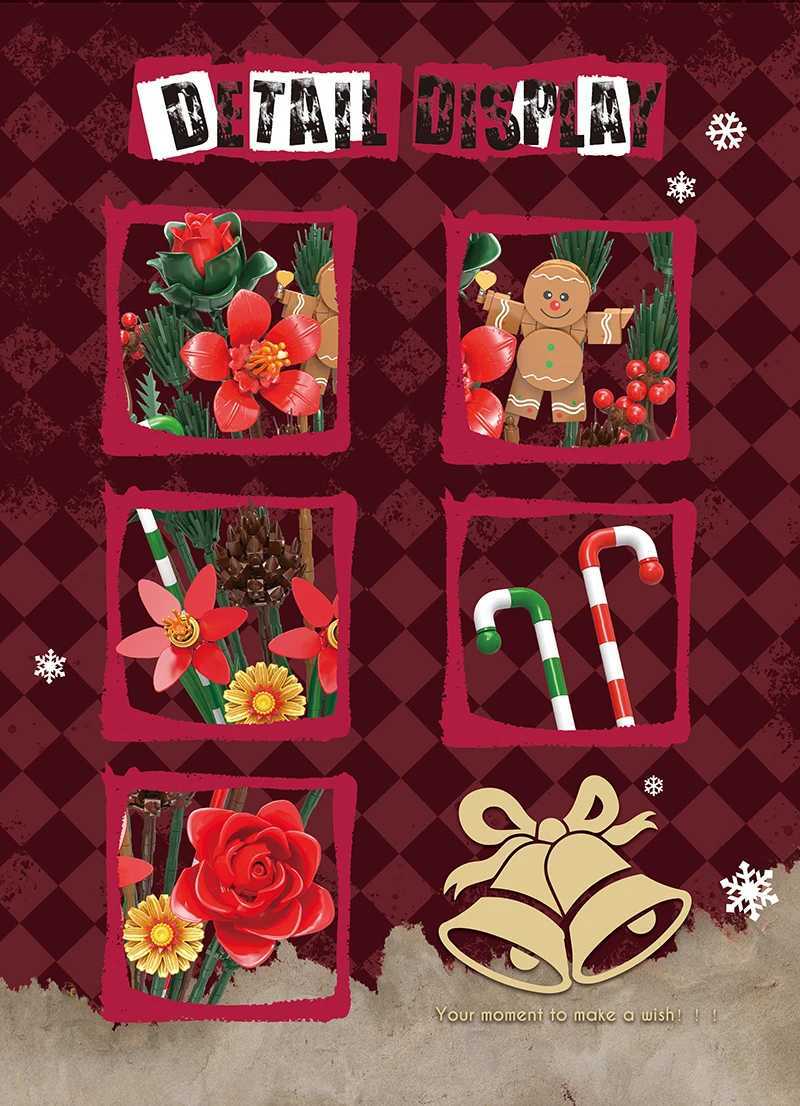 Christmas Gifts Gingerbread Man Bouquet Building Toys Plant Bricks DIY Flowers Blocks Sets Decoration Toys Kids Adults 865pcs J251022