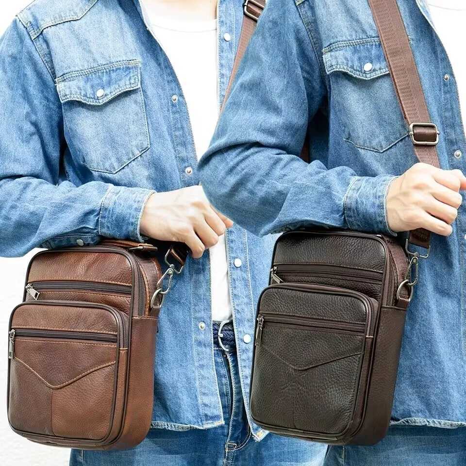 Black Mens Natural Leather Shoulder Bag Small Male Genuine Leather Handbag Easy Travel Crossbody Bag Quality Messenger Bag W251022