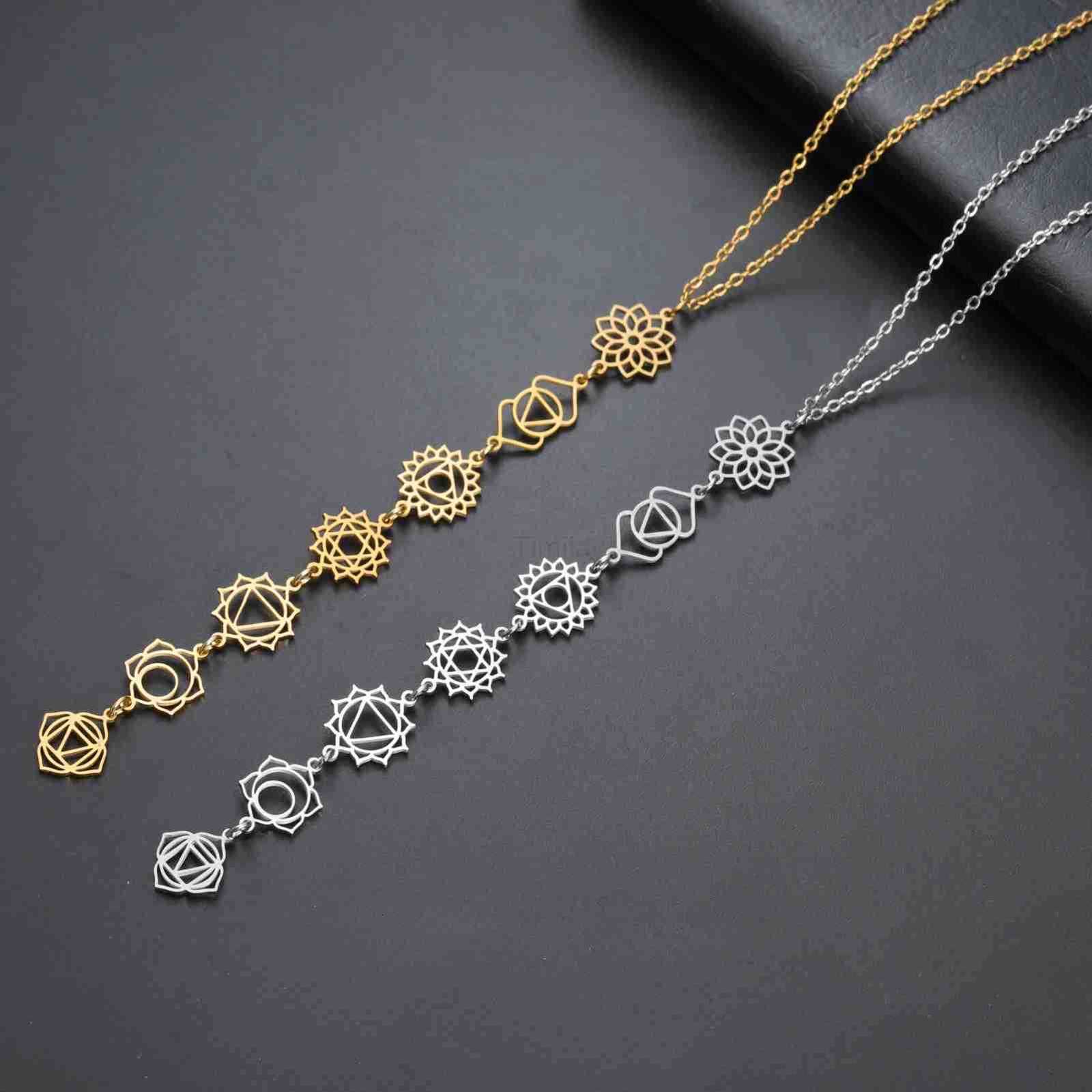 Cazador Yoga Meditation 7 Chakra Flower Necklaces for Women Stainless Steel Amulet Jewelry Necklaces Birthday Gift New U251022