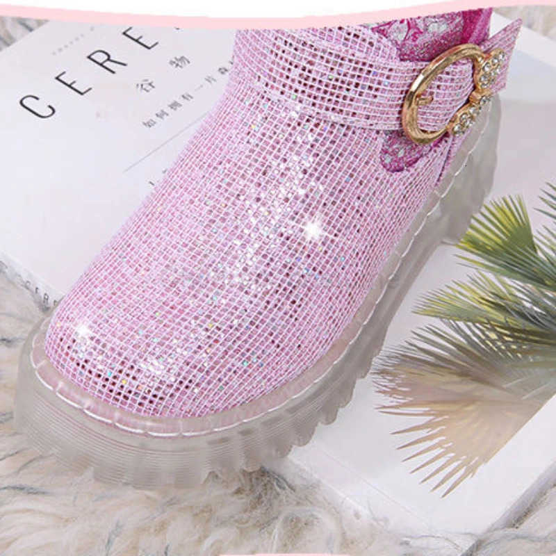 Disney Girls Boots Winter Fashion Frozen Elsa Princess Boots Childrens Short Girls Cotton Fur Ankle Boots Girls Pink Shoes H251022