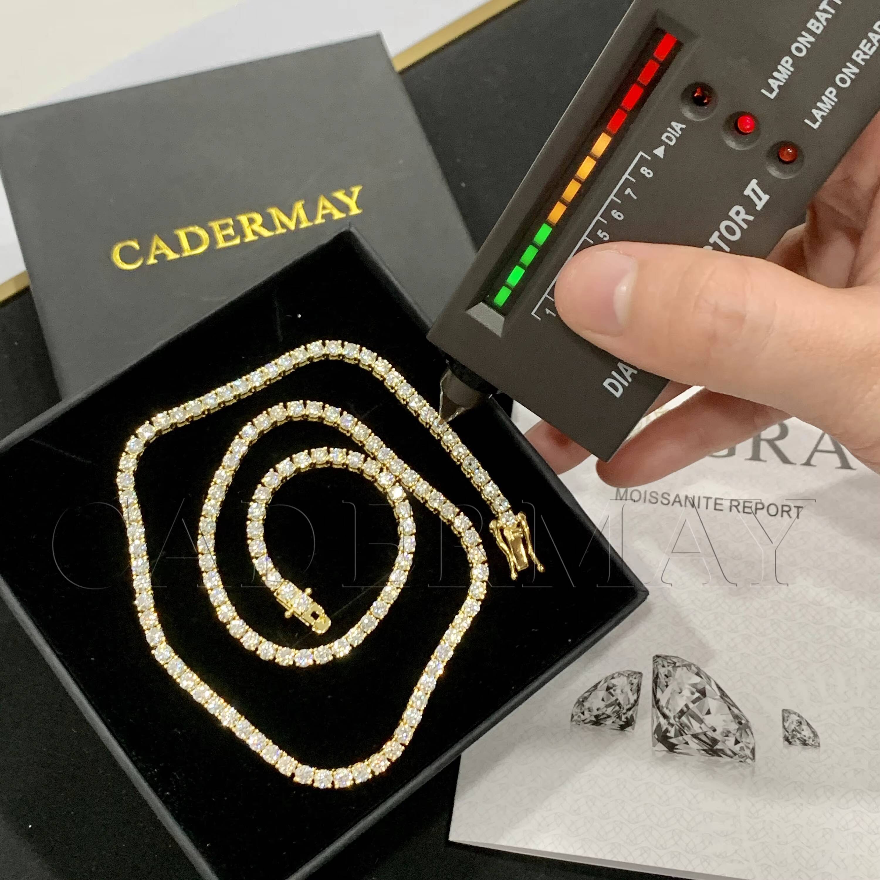 Cadermay Fine Jewelry Tennis Pendant Necklace AGL Certificate 65mm D VVS Moissanite Chain Graduated Tennis Necklace