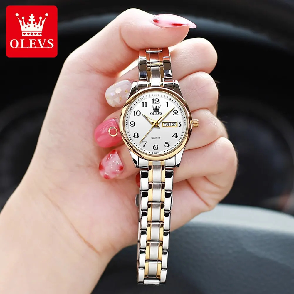 OLEVS Quartz Watch for Women Elegant Stainless Steel Watch Luminous Waterproof Week Date Wristwatch Ladies Dress Watch 251027