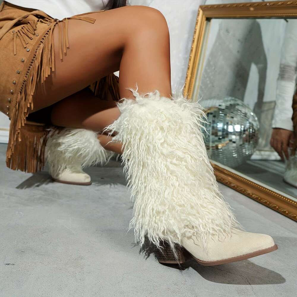 Women's Fashionable Autumn And Winter Faux Fur Boots