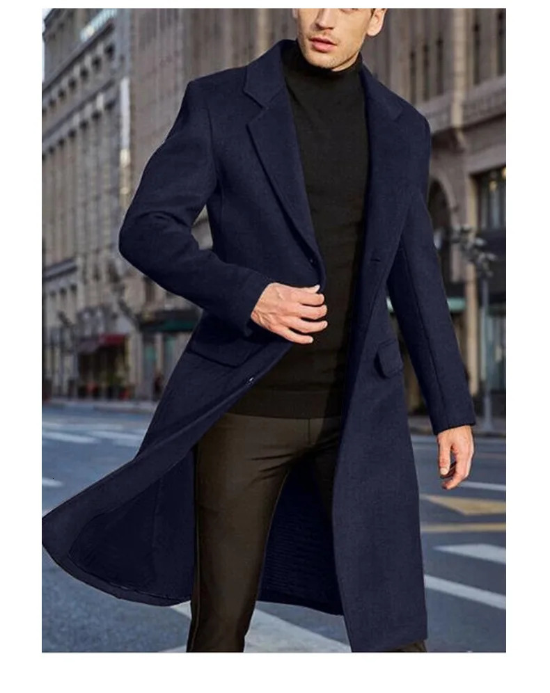 High Quality British Mens Long Windbreaker Woolen Coat Casual Autumn Winter Fashion Outwears 251017