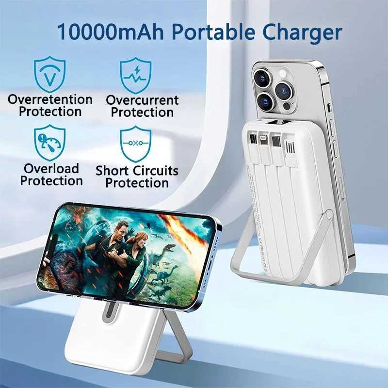 Fast Charging Portable BatteryPower Bank 10000mAh with Stand and 4 Cables Wireless Magnetic Charger for iPhone 1413ProMini J251114