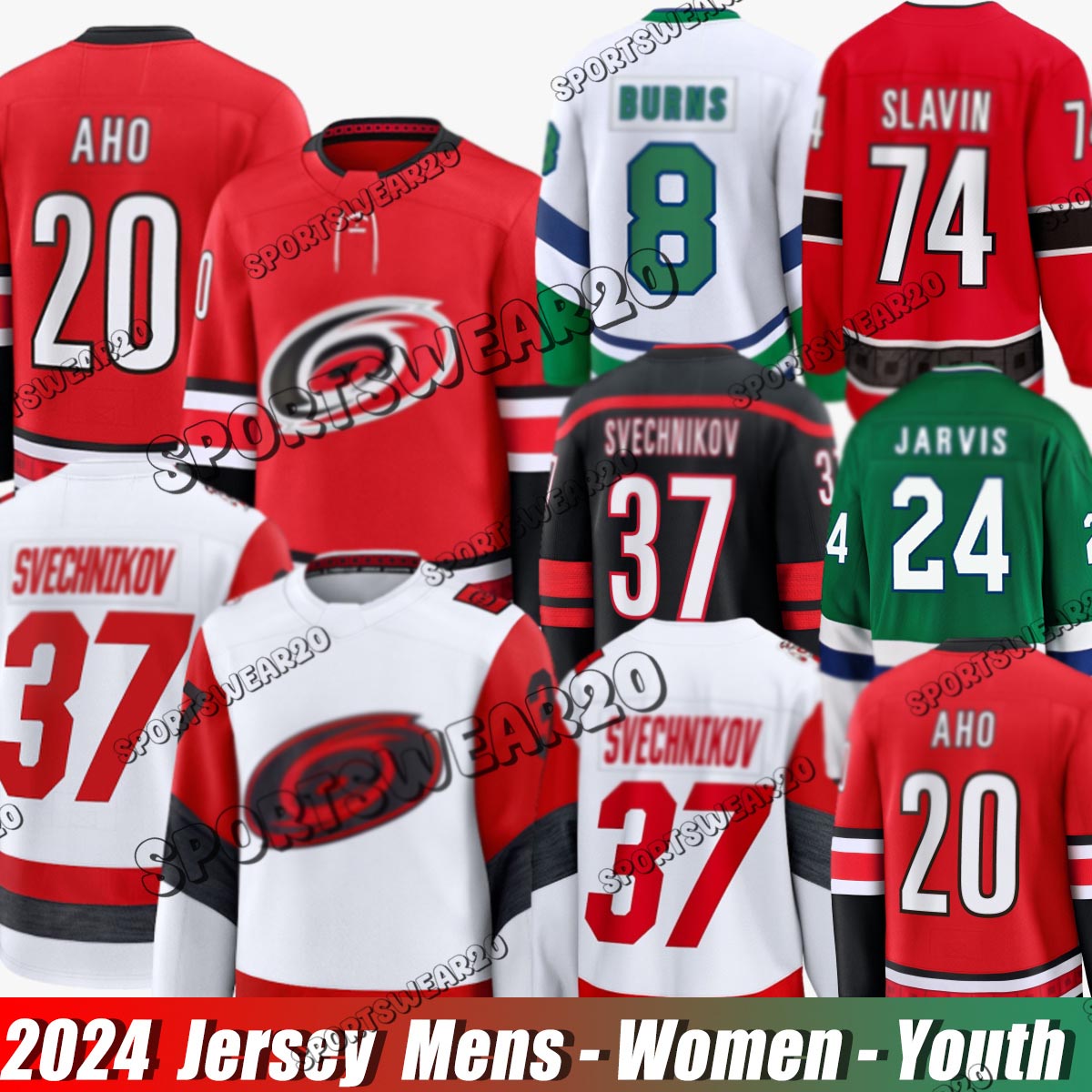 20 Sebastian Aho Carolina HurricanesS jersey #37 Andrei Svechnikov #22 Logan Stankoven #74 Jaccob Slavin #52 Pyotr Kochetkov Hockey Jerseys