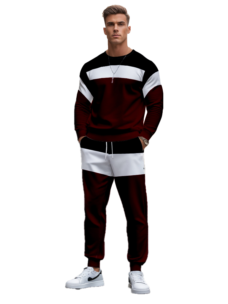 Men's Brown Knitted Cotton Blend Long Sleeve Round Neck Sweatshirt Ankle-Length Casual T-Shirt Comfortable Outdoor Wear - YLWY00155