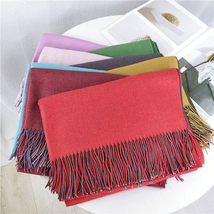 T2117 new two-color scarf women's spring and autumn winter thick Korean version double-sided dual-use long warm shawl neck scarf