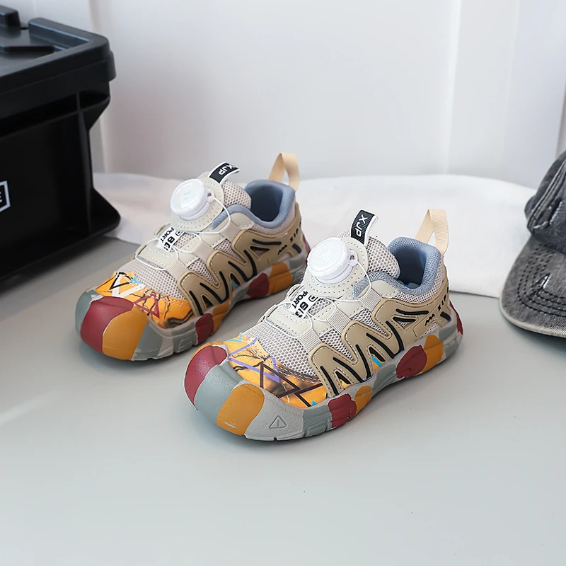 Boys Girls Tennis Shoes Toes Capped Breathable Kids Casual Rotating Button Autumn Children Sports Soft Sole 251022