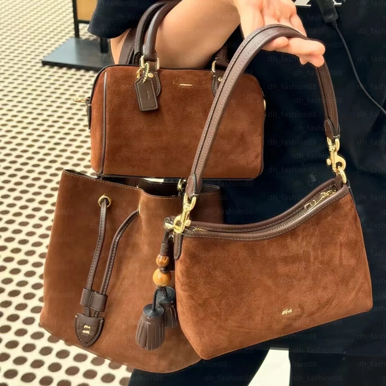 Mirror quality Womens tote Suede leather Designer Bags laurel shoulder rowan Boston bag Handbag Crossbody Sac Fashion Leisure Pochette purse clutch