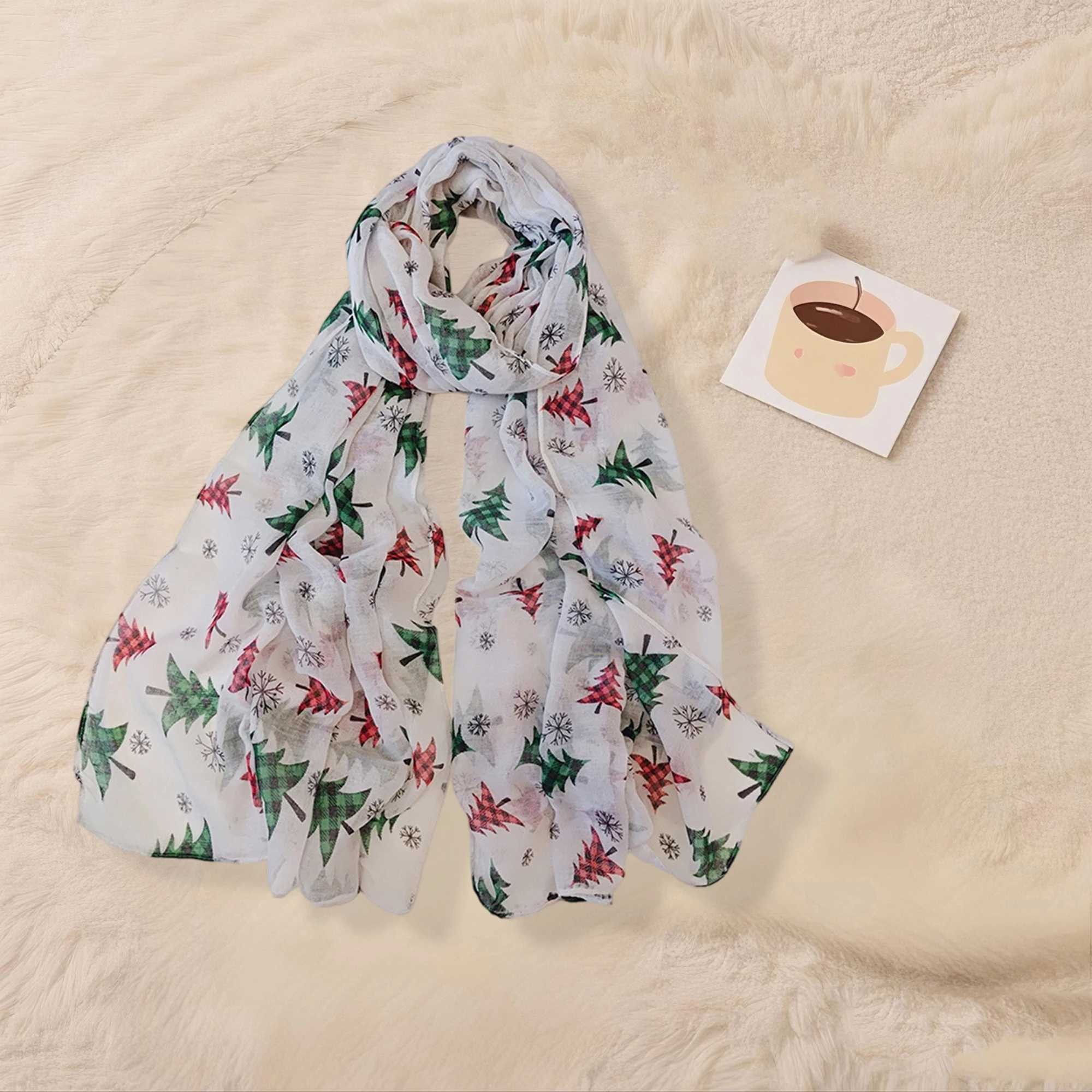 Christmas Scarf for Women Lightweight Soft Reindeer Snowflake Print Shawl Wrap Scarf with Tassel Trim and Fringe J251022