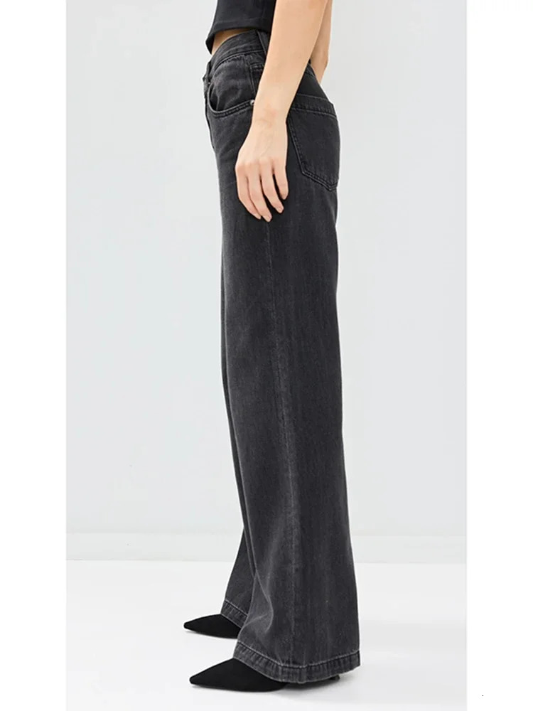 2025 Female Straight Leg Jean Low Rise Stretch Gray Denim Pants Lady Solid Color Daily Office Long Jeans Trousers 251015