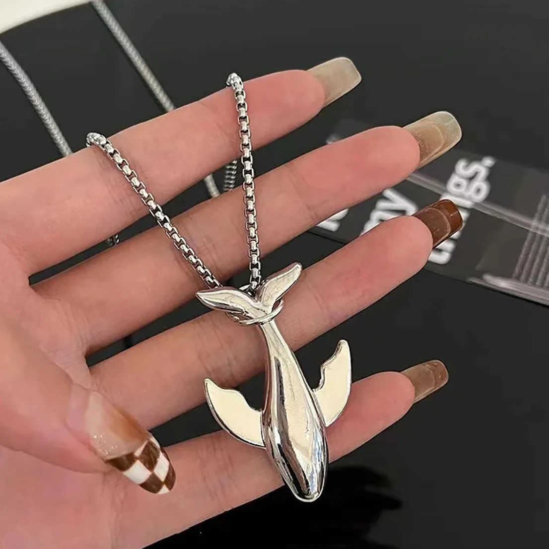 Fashion Trend Whale Stainless Steel Pendant Necklace for Men Exquisite Highend Design Small Whale Cold Wind Long Sweater Chain U251022