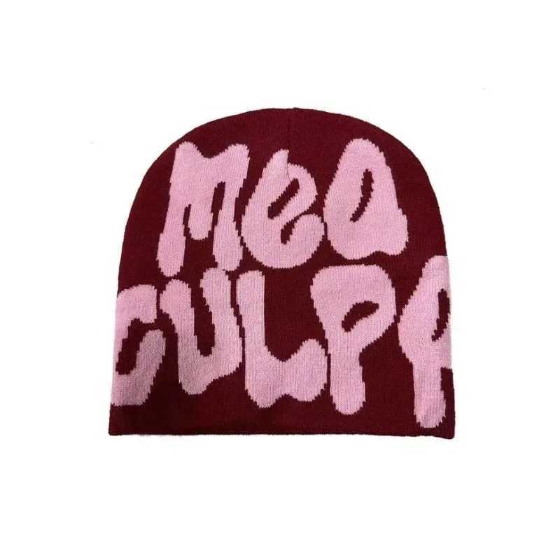 MEA CULPA Korean version fashion versatile autumn and winter hip hop European and American trend letter jacquard knit hat J251022