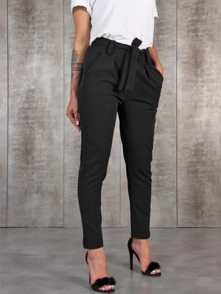 BornToGirl Spring Summer Autumn Casual Slim Chiffon Thin Pants For Women High Waist Black Khaki Green Pants Woman Trousers 251022