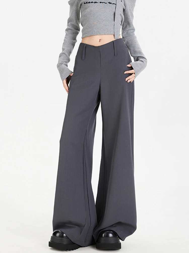 Botvotee 2025 Womens VWaist Low Rise Trousers Flared Wide Leg Dress Pants American Retro Drag Hem Fluid Drape Office PantsT251022