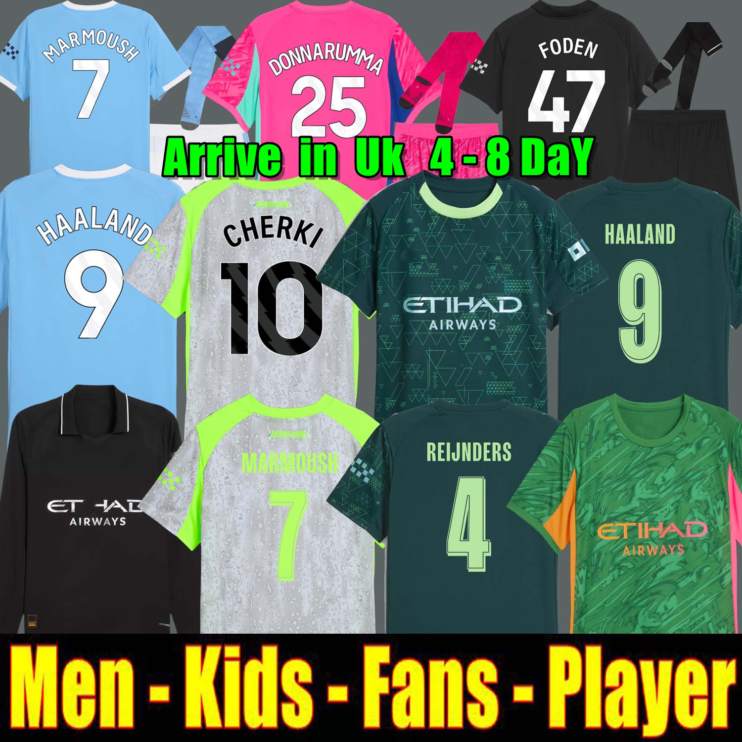 2025 25 26 HAALAND MAN CITY soccer jerseys FODEN MARMOUSH DOKU Cherki KOVACIC GVARDIOL RODRIGO Reijnders football shirt men kids kits goalkeeper pink DONNARUMMA