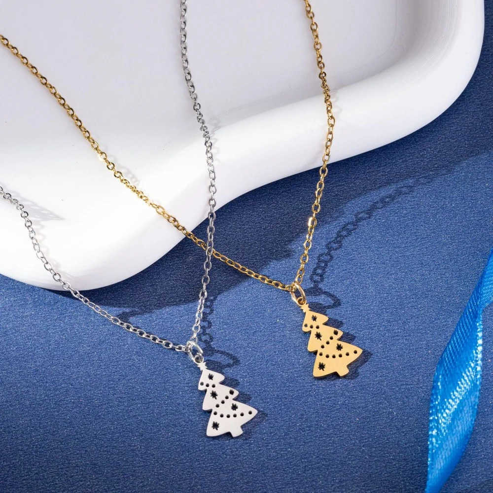 Stainless Steel Christmas Tree Pendant Necklace For Women New Trendy Sweet Clavicle Chain Unique Birthday Party Jewelry Gifts U251022