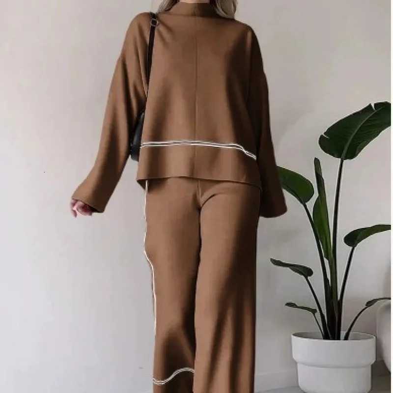 2 Piece Set Women Autumn 2025 Clothing Fashion Long Sleeve Casual Top Loose High Waist Flared Pants Set Casual Streetwear SetsT251022
