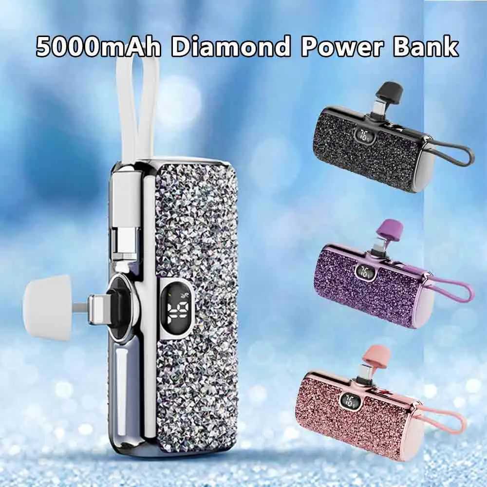 5000mAh Mini Diamond Power Bank Portable Capsule Power Bank Digital Display External Battery Fast Charger For iPhone Typec J251114