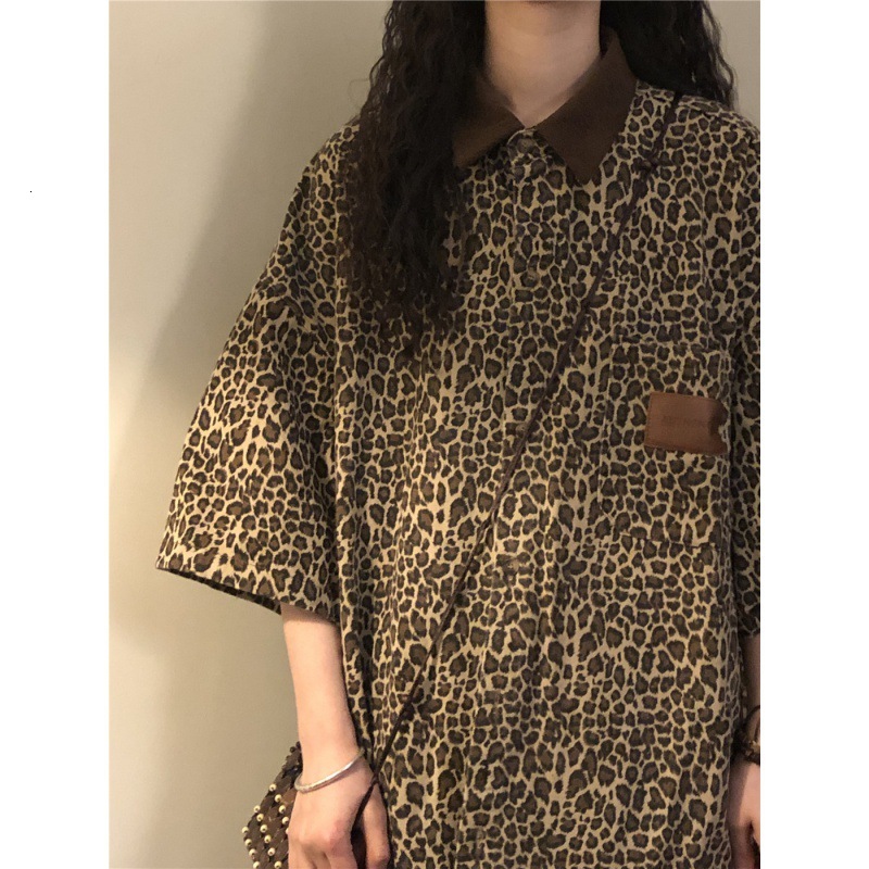 2025 New American Retro Loose Street Designer Leopard Pattern Short sleeved Shirt for Men and Women Couples