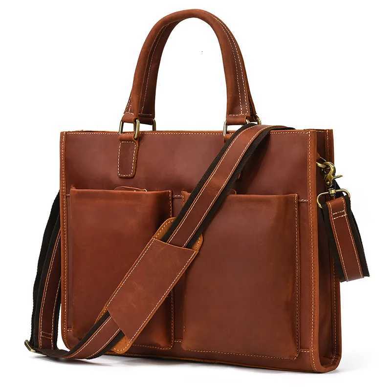 Mens Leather Handbag 156 Inch PC Notebook Laptop Briefcase Shoulder Bag 100 Cowhide Man Bag Male Business Bag W251022