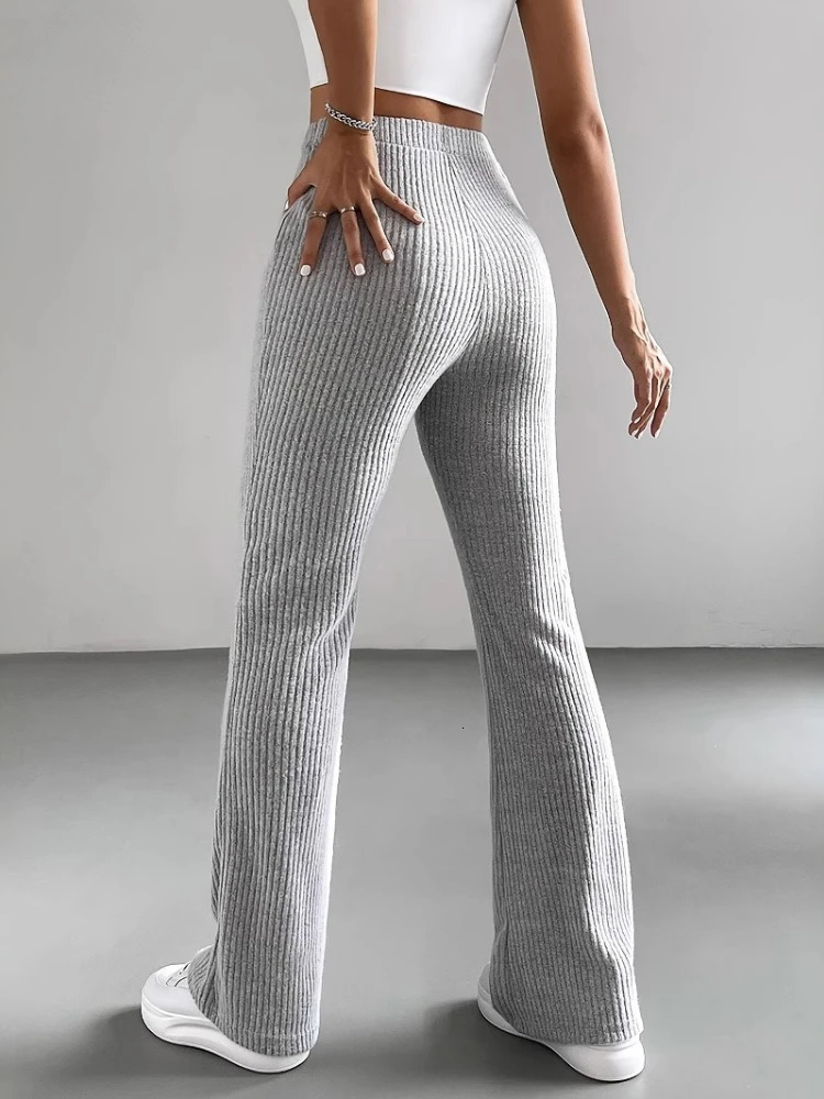 Spring Autumn Style Flared Pants for Women Solid Color Casual Ribbed Knit Fashionable Versatile Comfortable Trousers 251017
