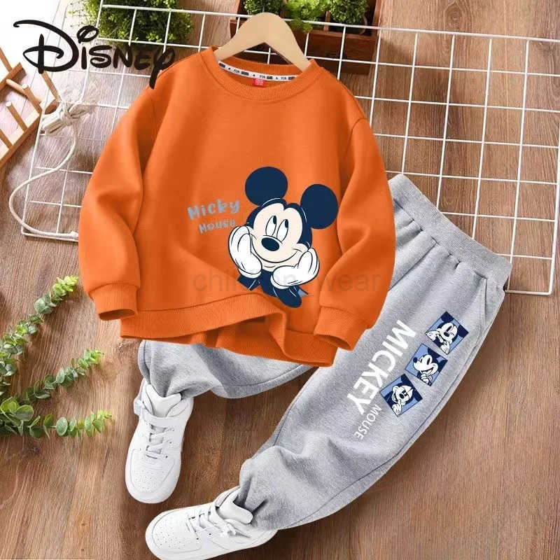Disney Autumn Baby Girl Boy Clothes Set Children Mickey Printing Sweatshirt Top and Pants Bottom Two Piece Suit Cotton Tracksuit H2510221