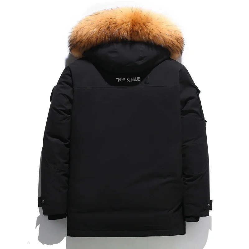 Black Down Jacket Winter Lined White Duck Down Hooded Fur Collar Jacket Casual Fashion Thick Warm Embroidered Parka 251020