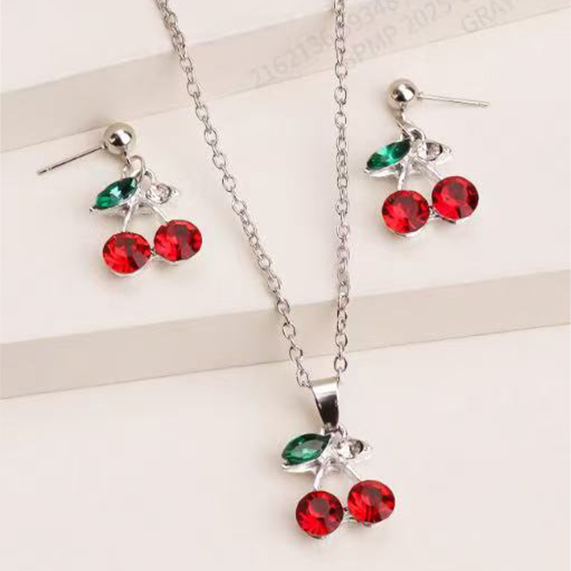 New Autumn/Winter Collection: Red Cherry Necklace Set for Women Unique, Artisan-Inspired Design