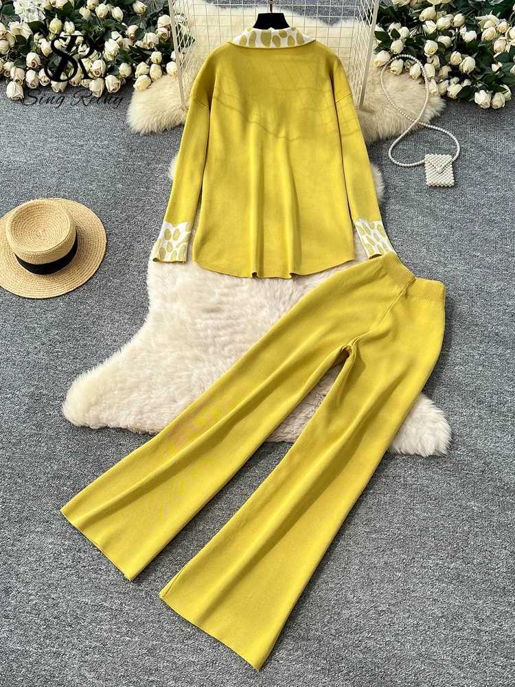 SINGREINY Winter Leopard Casual Suits Fashion Women Loose Knit ShirtElastic Wide Legs Long Pants Print Sweater Two Pieces SetsT251022