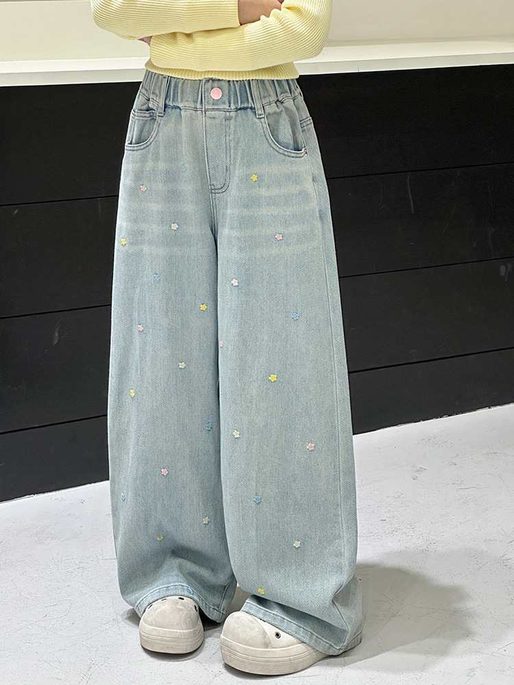 designer kids pants Fashion 2025 Wide Leg Jeans for Girls, Spring Loose Straight Leg Pants, Korean Style Casual Trousers for Big Girl Teen