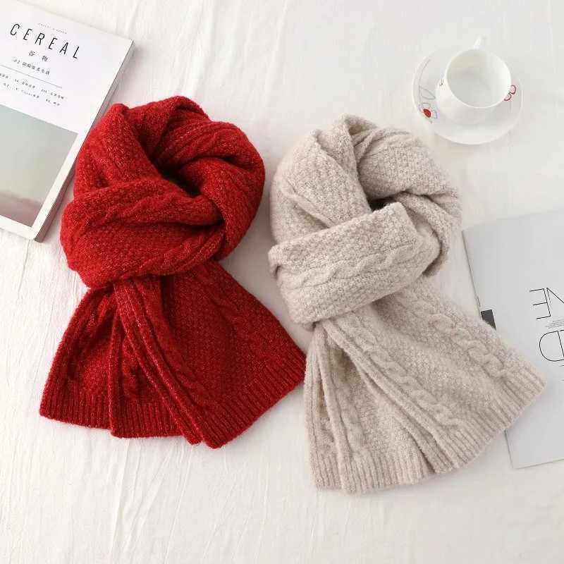 Korean Version Twist Knitted Scarf Women Men Fashion Retro Thick Warm Solid Neck Muffler Female Males HighEnd Scarves Winter J251022