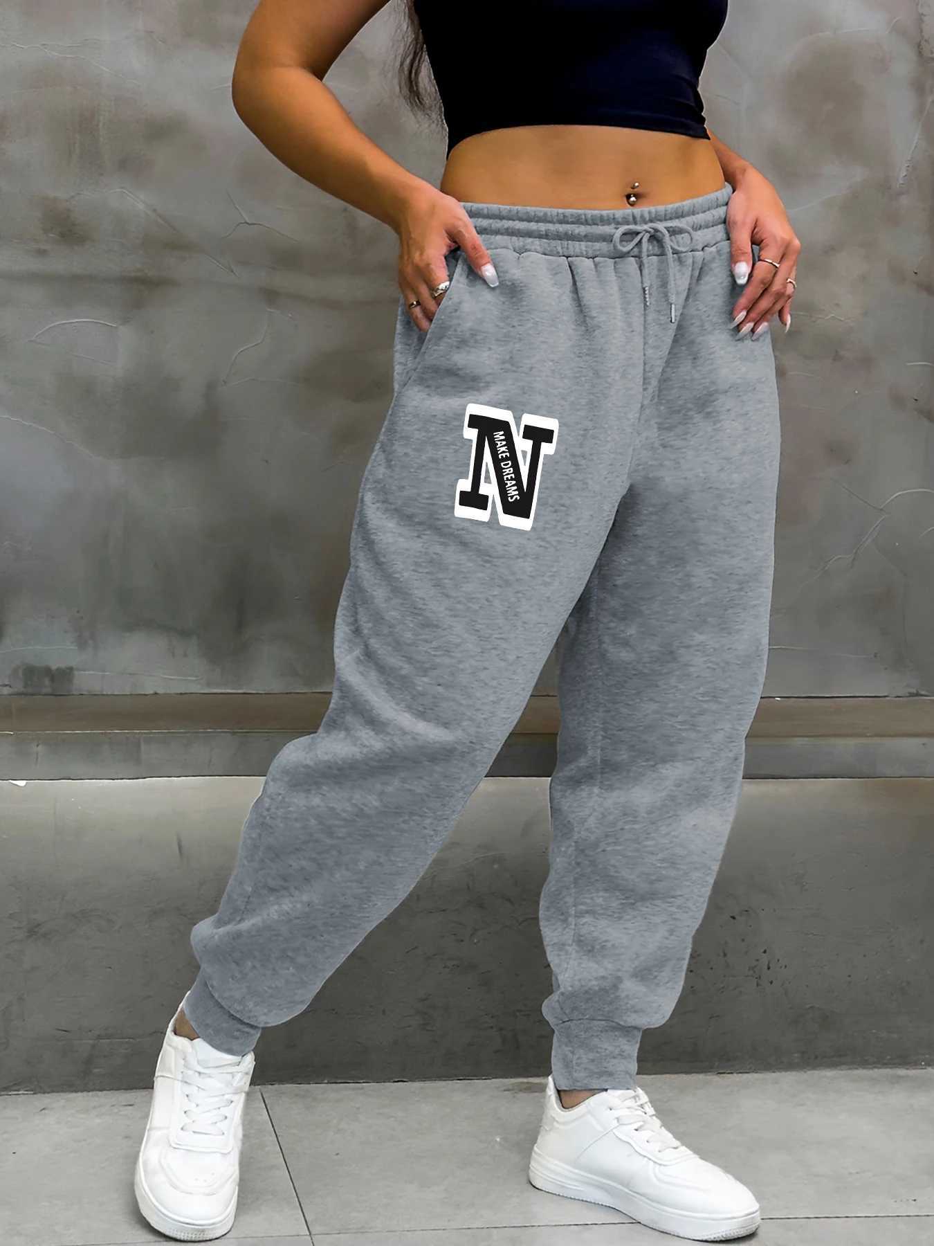 Make Dreams Letter N Printed Womens Joggers Pant Fashion Autumn Sweatpants Pocket Warm Trousers Street Soft WomanS SportpantsT251022