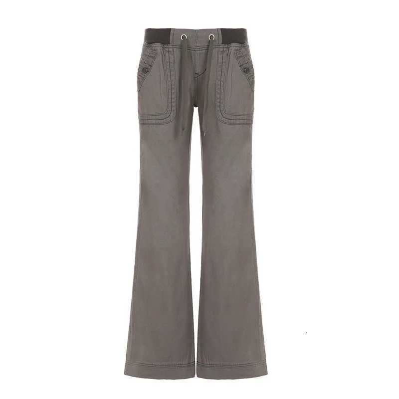 Retro Laceup Low Rise Pants Streetwear Patchwork Loose Casual for Women Harajuku Straight Trousers Korean FashionT251022