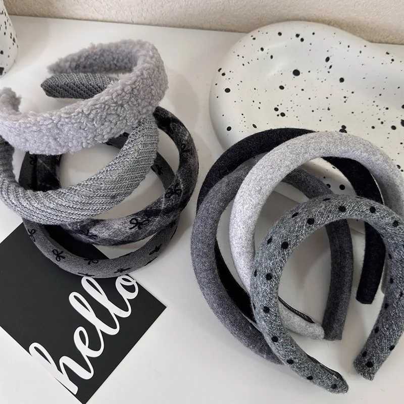 Grey Series Headbands Retro Knitted Bow Wide Hair Band for Woman Girl Elegant Hair Hoop Lady Winter Fashion Hair Accessories New V251022