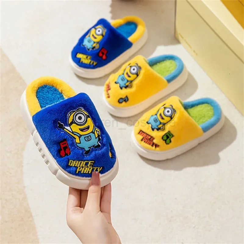 Disney Minions Plush Slipper Cartoon Children Cotton Slippers Anime Figures Cute Home Interior Keep Warm slippers Winter Kid Gift H251022