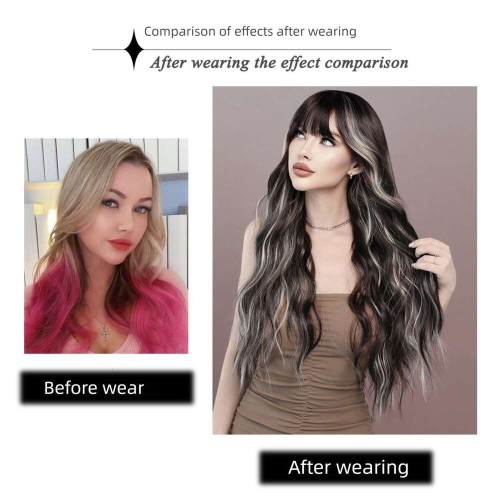 Women's Highlighted Blonde Long Curly Big Waves Skunk Stripe Fashion Synthetic Wig