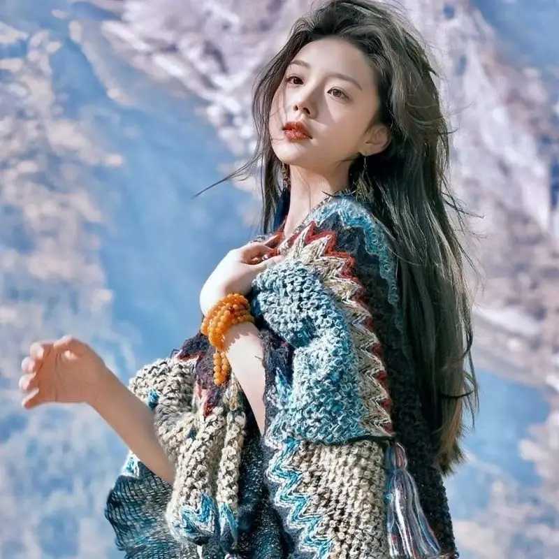 110x125cm Fashion Outerwear Knitted Shawl Tourism Ethnic Style Retro Cloak Tourism Cloak Tassel Scarves Vacation Party Gift J251129