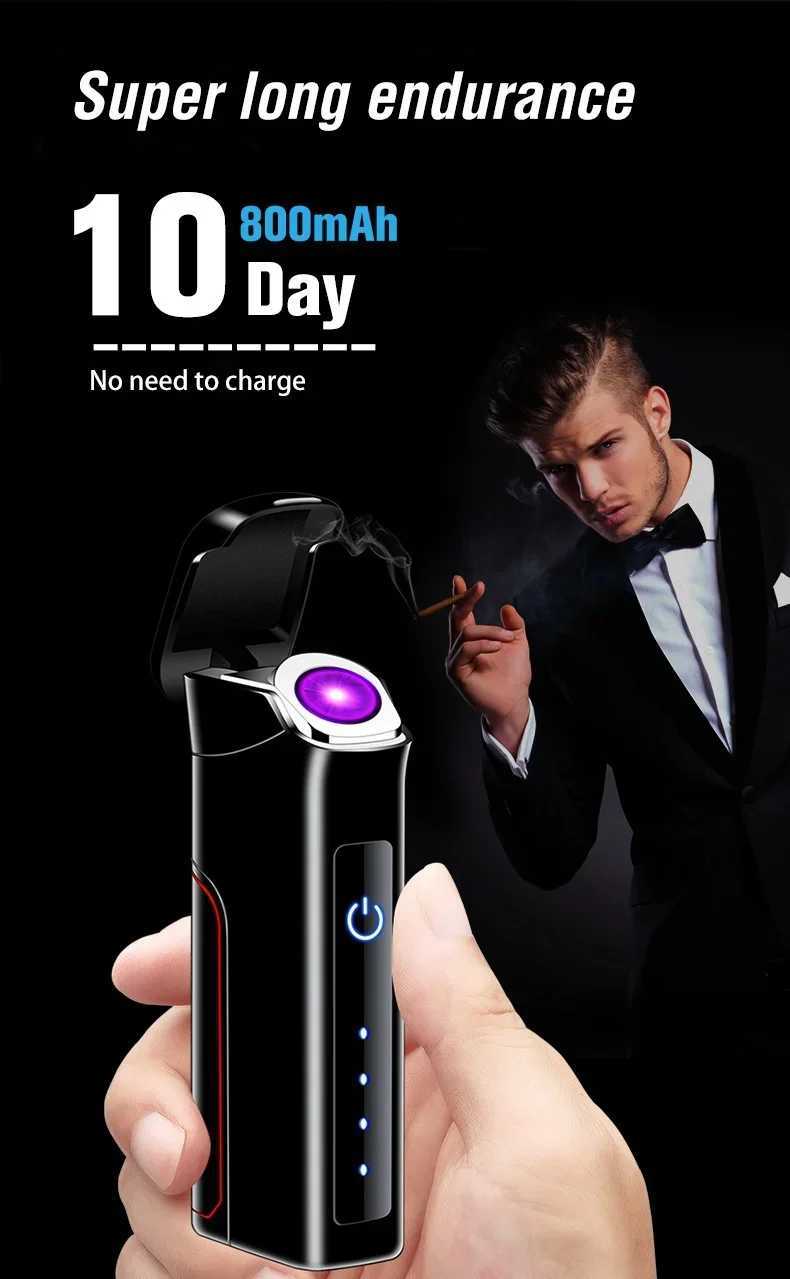 Smart Touch Replaceable Battery USB Electronic Lighter Rechargeable Windproof Gift Men Rotating Plasma Arc LighterNO GAS IN C251022