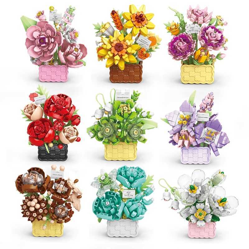 Rose Eternal Flower Basket Potted Plants Mini Particle Building BlockDIY Sunflower Flower Ornament Assembled ToyFor Kids Gifts J251022