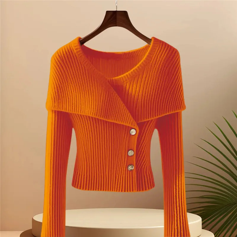 Autumn Winter Elegant Femme Solid Color Knitted Pullover Sweater Temperament Fashion Women Slim Jumper Sweaters Tops B759 251020