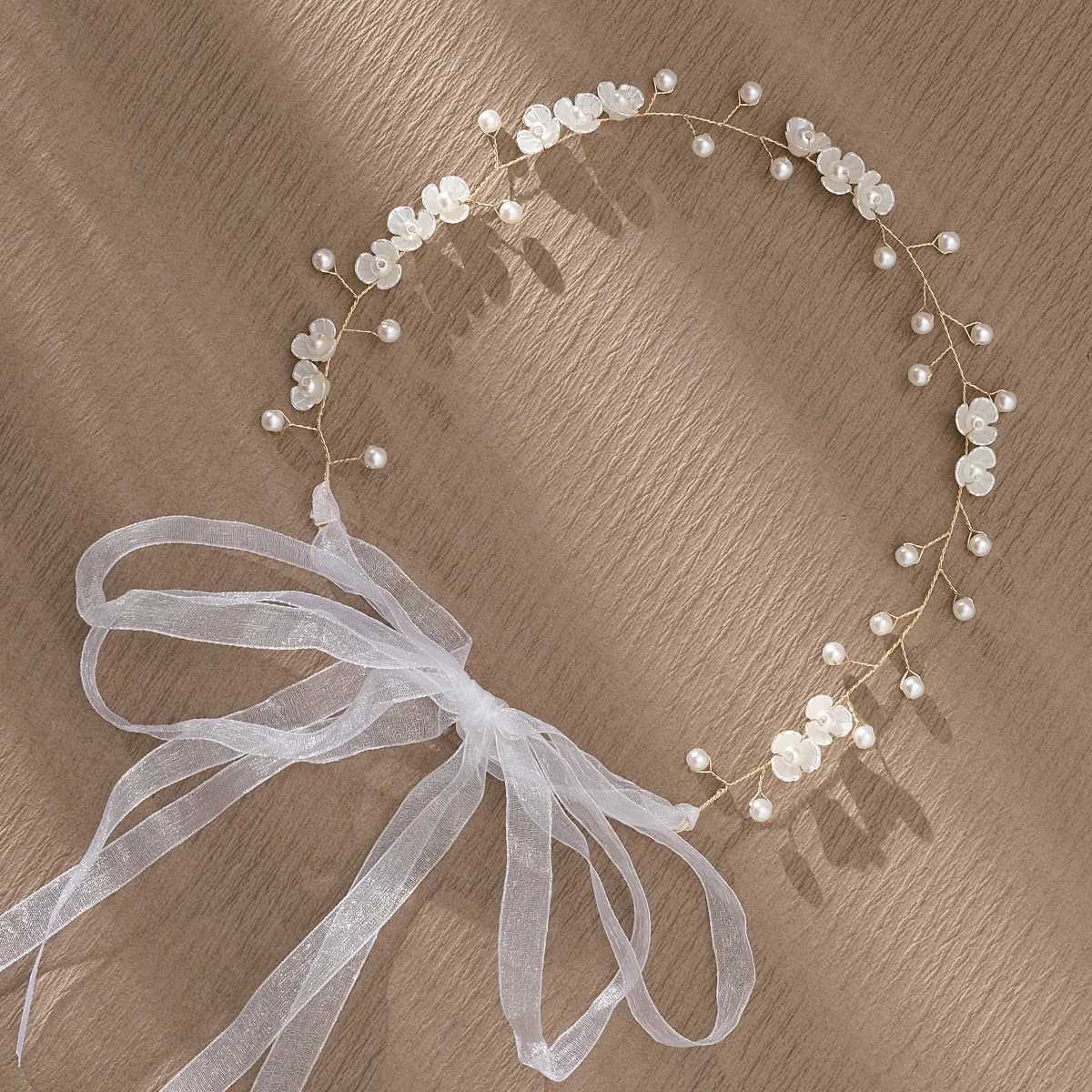 Gold Pearl Flower Hairband Fashion White Acrylic Handmade Beaded Headband Princess Prom Party headdress Costume Accessories V251022