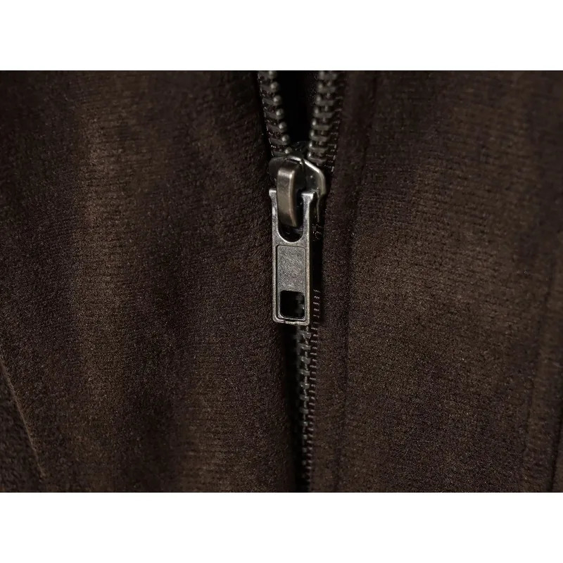 CharmChant Brown Zipper Suede Jacket For Woman In Winter Coat Female Streetwear Vintage Bomber Long Sleeve Outerwears 251021