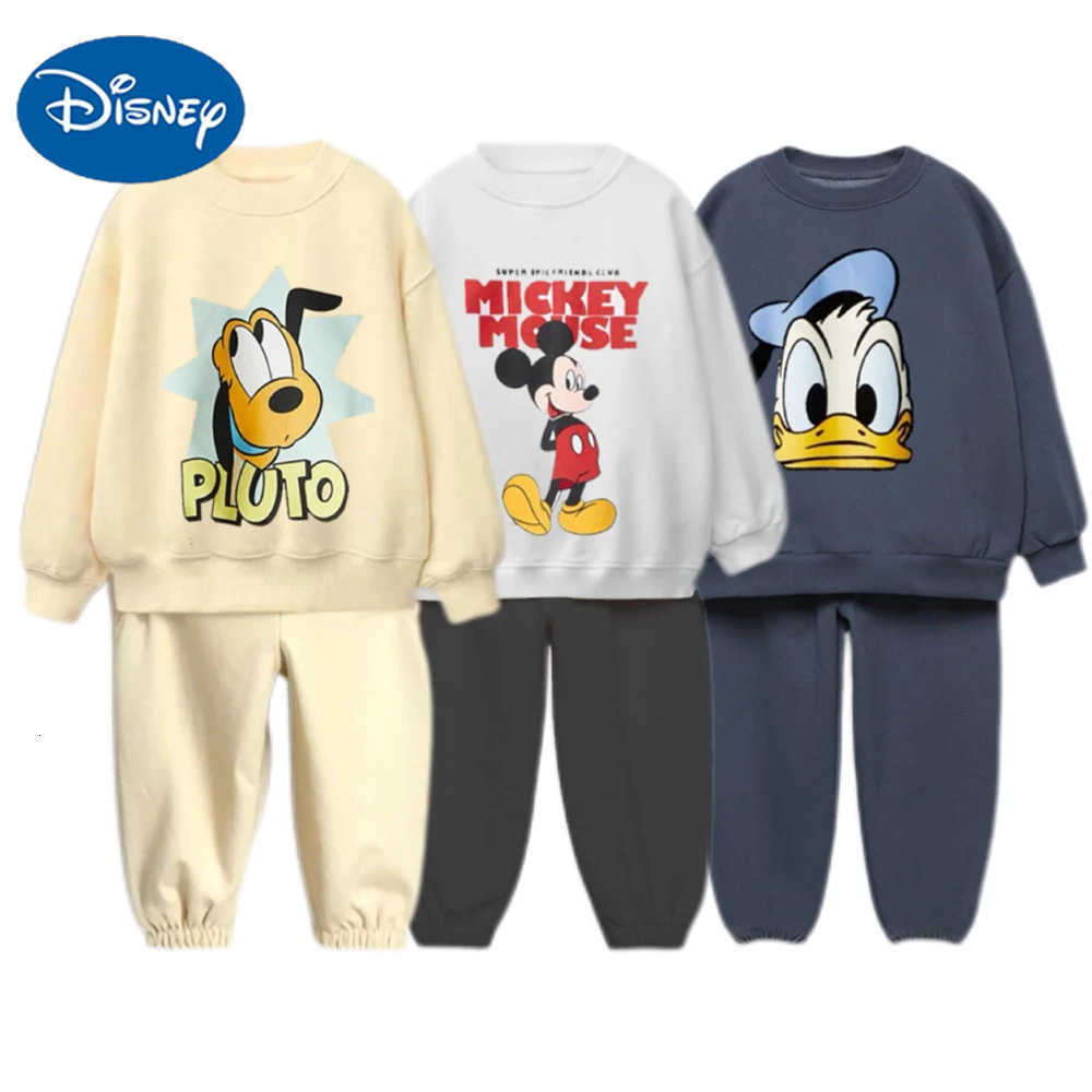 Disney 06Year Kids Long Sleeve Suits Cartoon Sweatshirts Solid Color Versatile Pants Twopiece Outer Wear Child New Trendy Costume H251022